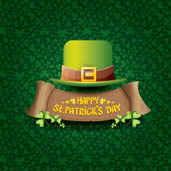 Saint Patricks Day rétro bannières avec chapeau et feuilles vertes motif vecteur 13 vert Saint police rétro Patrick \ 's motif jour feuilles chapeau bannières   
