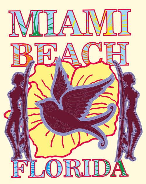 Vacances d’été Miami Beach affiche vecteur 07 vacances poster plage miami été   
