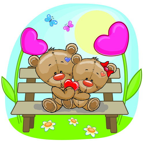 Teddybär mit roten Herzvektorkarten 04 Teddybär rot Karten Herz   
