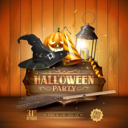 Halloween-Party-Hut Holzetiketten Vektor party Hut Holz halloween Etiketten   