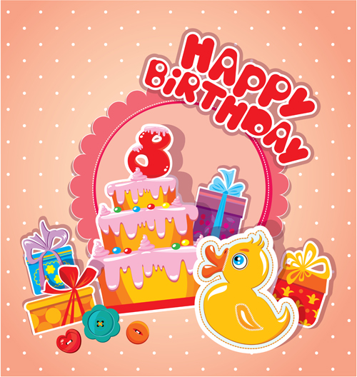 Baby-Geburtstagskarte mit Kuchen-Vektormaterial 08 Kuchen Karte Geburtstag baby   