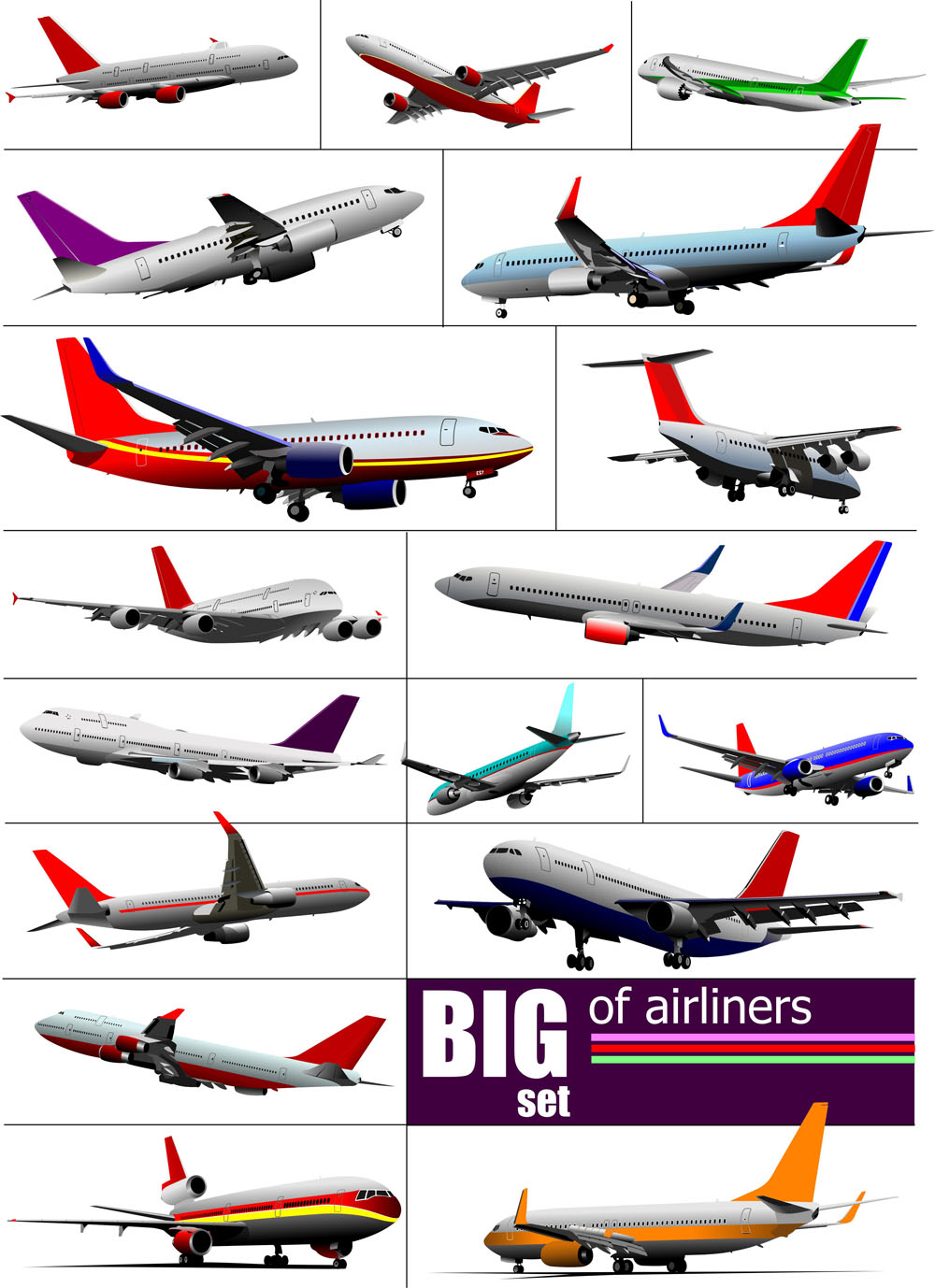 Große Flugzeuge Modellset Vektor 01 Modell gros Flugzeuge   