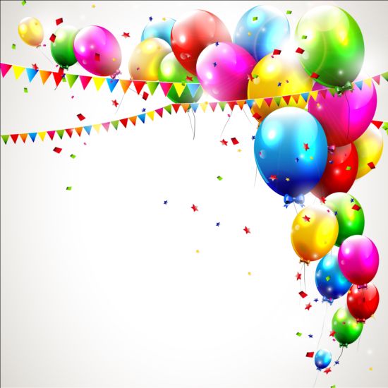 Geburtstagsballons Hintergrund mit Konfetti und Eckfahne Vektor 04 Konfetti Hintergrund Geburtstag Ecke ballons   
