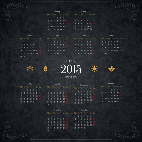 Schwarz 2015 Neujahr Kalendervektor Schwarz Neujahr Kalender 2015   