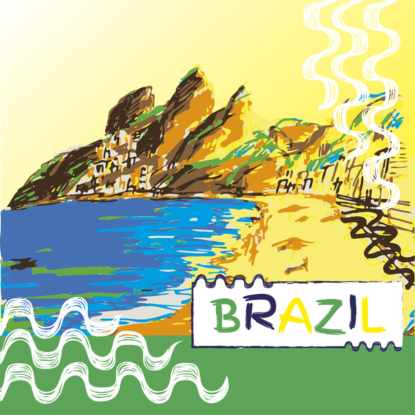 Brasilianische Kulisse Handzeichnung Vektoren 04 Landschaft hand Brasilianisch   