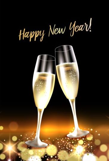 Champagnne-Brille mit Neujahr Hintergrundvektor 01 Neujahr Jahr Gläser Champagner   