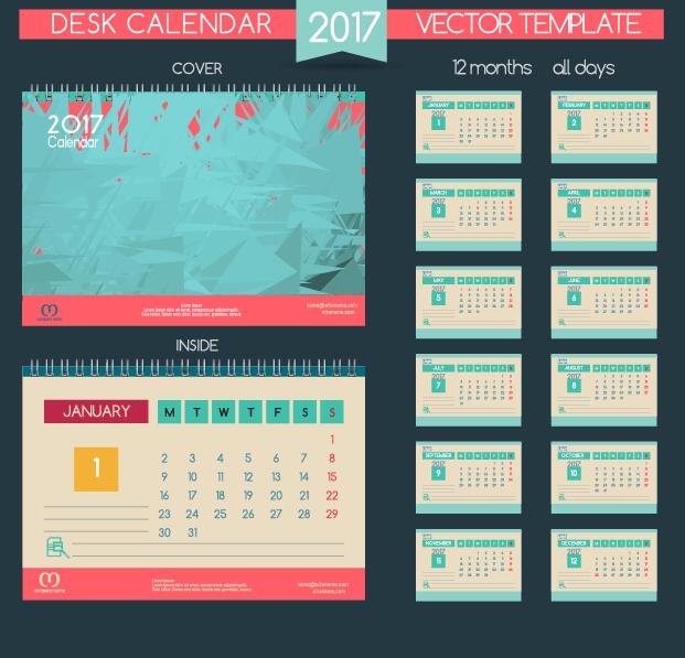 デスク2017カレンダーカバーと内部テンプレートベクトル04 机 内部 カレンダー カバー 2017   