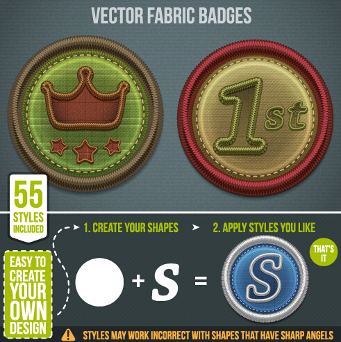 Tissu badges graphiques vectoriels tissu badges   