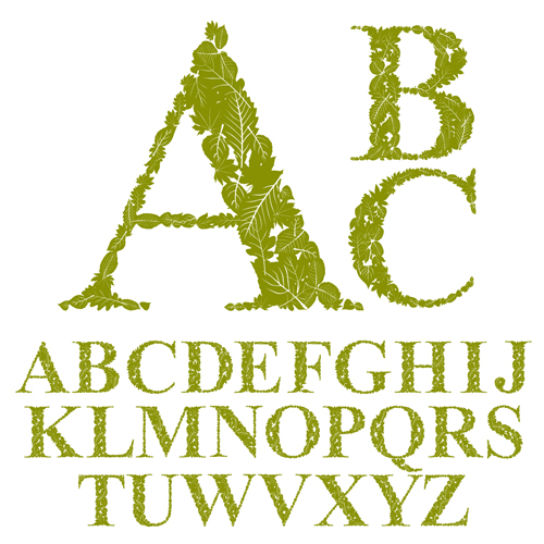 Grün lässt Alphabet ausgezeichnet Vektor 06 grüne Blätter Exzellent alphabet   