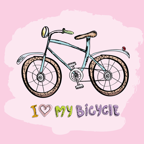 Dessiné à la main j’aime mon vecteur de conception de vélo 07 vélo main dessiné conception amour   