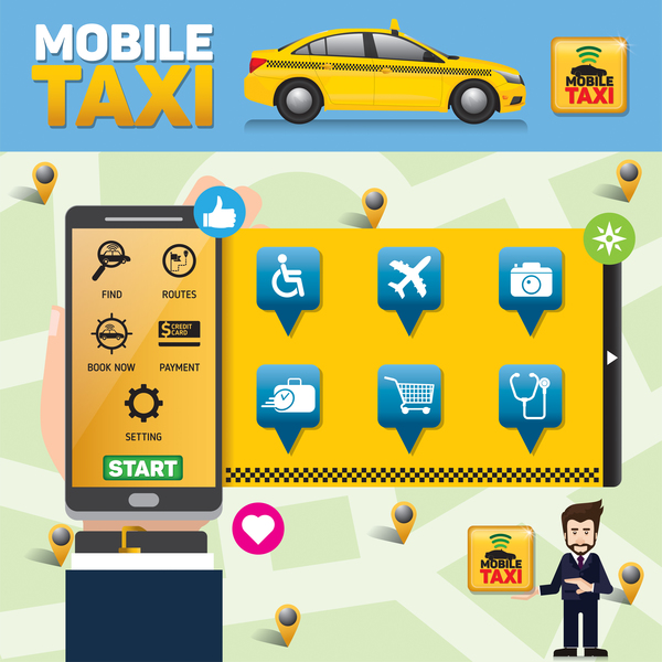Mobile service de taxi application vecteur infographique 02 taxi service mobile infographie application   