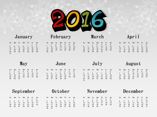 Calendrier 2016 moderne avec fond de flocon de neige moderne flocon de neige calendrier arrière plan 2016   