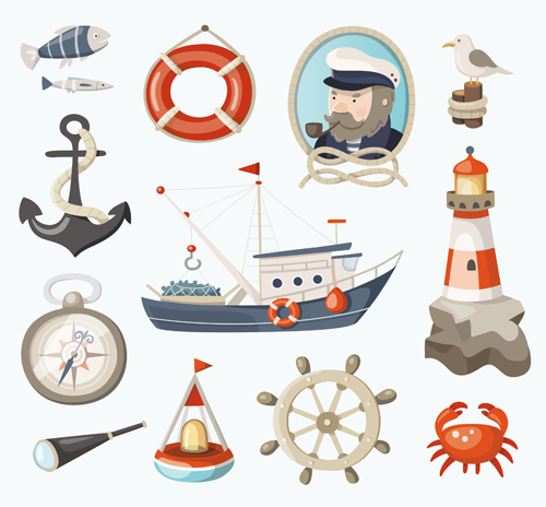 Navigation maritimen Elementen Retro-Stil Vektor navigation marine Elemente   