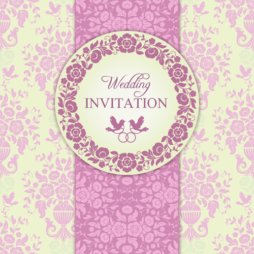 Invitations de mariage Floral rose fleuri vecteur 03 rose mariage invitation floral fleuri   