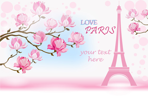 Rosa Blume mit Paris-Hintergrundvektor 01 pink paris Hintergrund Blume   