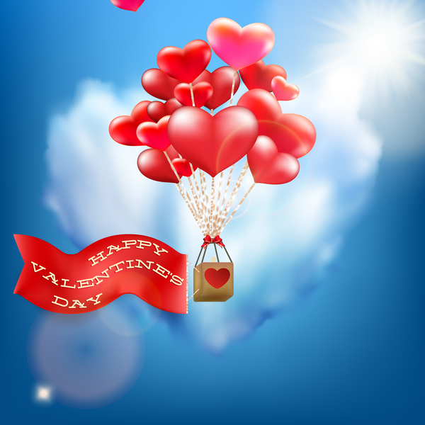 Rote Herzballons mit Valentinskarte Vektor 01 Valentine rot Karte Herz ballons   