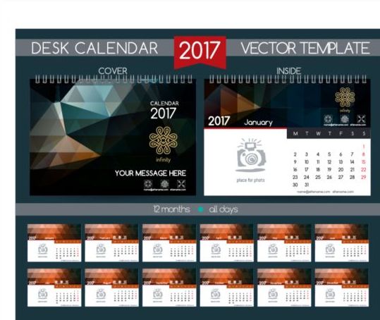 Retro-Schreibkalender 2017 Vektorvorlage 31 Schreibtisch Retro-Schrift Kalender 2017   