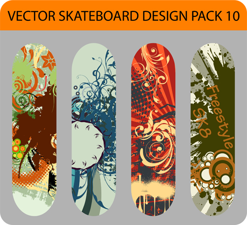 Stilvoller floraler Skateboard-Vektor Set 18 stylish skateboard floral   