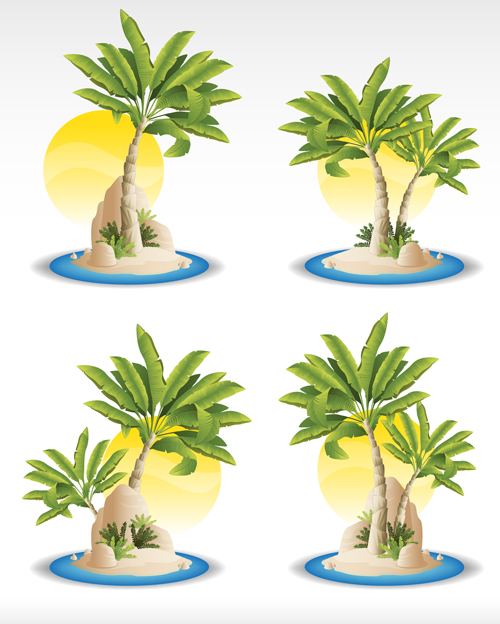 Vecteur de graphismes de soleil et de plantes tropicales tropical plantes icônes icône   