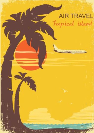 トロピカルアイランド航空旅行ヴィンテージポスターベクトル01 熱帯 旅行 島 ポスター ヴィンテージ   