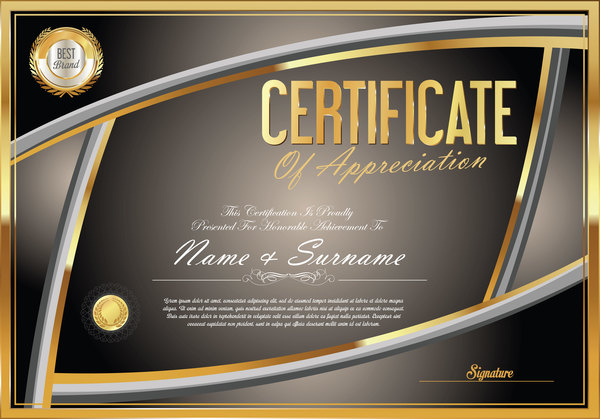 Certificat vectoriel Golden template Material Set 08 golden certificat   