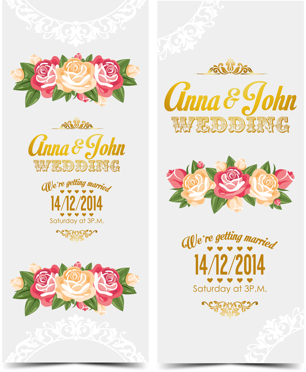 Carte verticale de mariage invitation avec vecteur de fleur 07 vertical mariage invitation fleur carte   