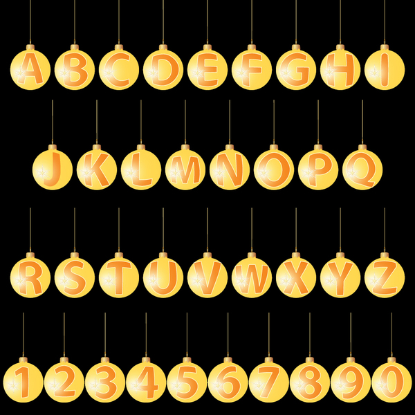 Vecteur d’alphabet de boule de Noël jaune Noël jaune Boule alphabet   