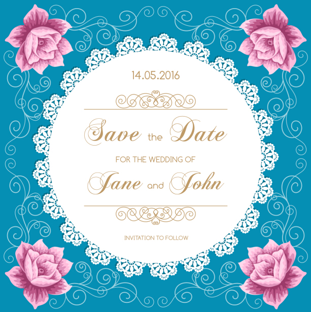 Spitze Hochzeit Einladungskarte mit Blumenvektor 01 Spitze Karte Hochzeit Einladung Blume   