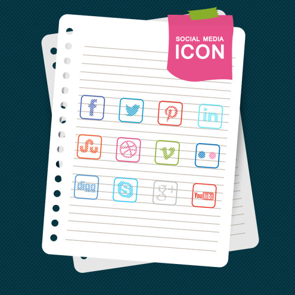 icônes de médias sociaux avec vecteur de cahier social médias sociaux icônes cahier   