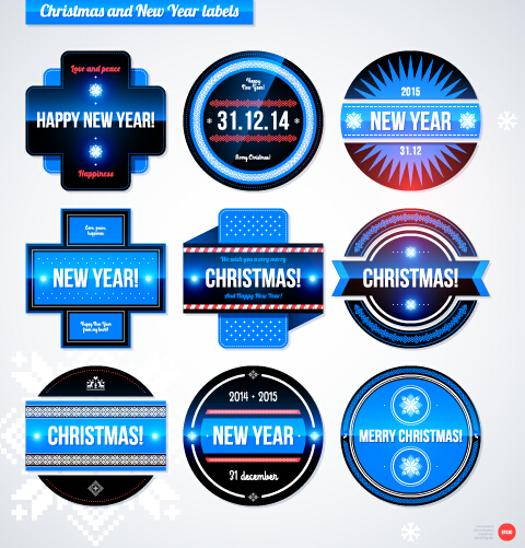 2015 Weihnachts-und Neujahrsschilder Blauer Stil Vektor 05 Weihnachten neues Jahr labels blue 2015   
