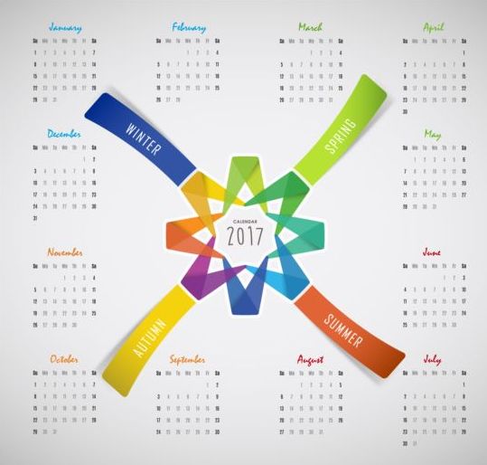 2017カレンダー4つの季節ベクトル シーズン カレンダー 4 2017   