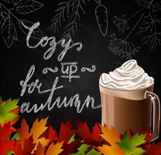 Herbstblätter mit Kaffee und Tafel Hintergrundvektor 02 kaffee Hintergrund Herbst chalkboard Blätter   