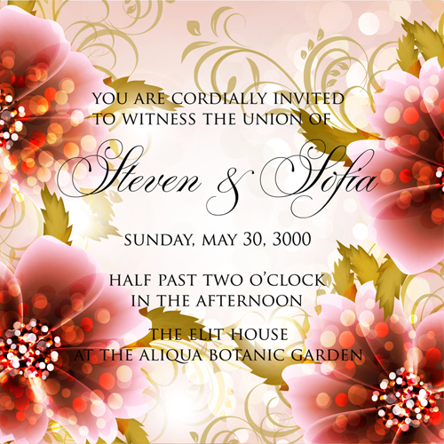美しい花結婚式招待状カードベクトルセット01 花 美しい花 美しい 結婚式 招待状   