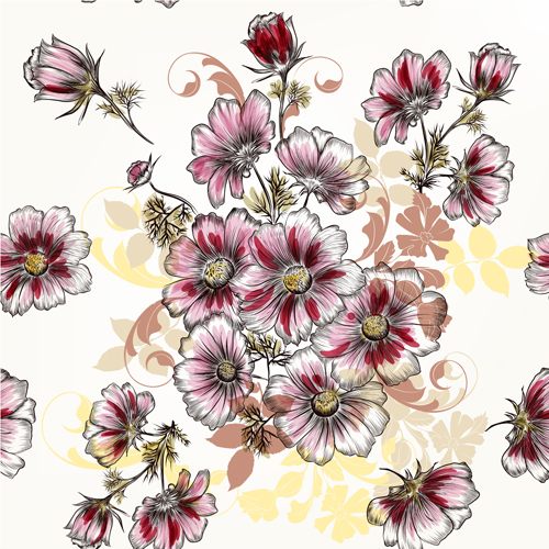 Schöne nahtlose Blüten Muster Vektormaterial 01 Schön nahtlos Muster material Blumen   