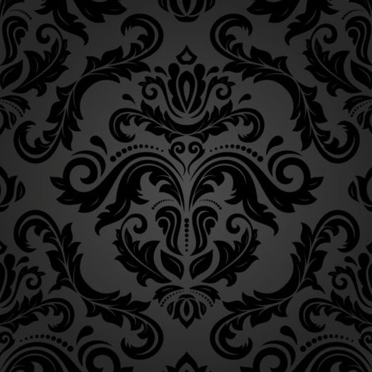 ブラックフローラル装飾柄ベクター素材07 黒 装飾 フローラル パターン   