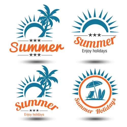 Blauer Sommer-Sommer Feierliche Liege-Labels Vektor-Set 01 Sommer Etiketten   