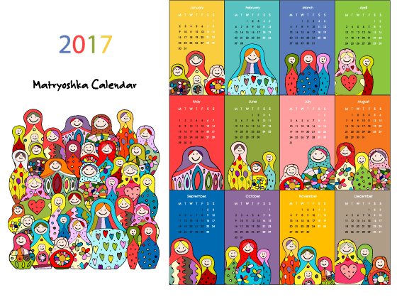 Kalender 2017 Zeichentrickstile Vektormaterial 04 Kalender cartoon 2017   