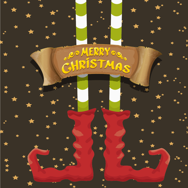 Cartoon-Elfenbeine mit Retro-Weihnachtsbanner-Vektor 04 Weihnachten Retro-Schrift Elfen cartoon Beine banner   