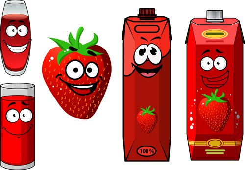 Emballage de style de dessin animé avec le jeu de vecteur de jus 08 packaging jus cartoon   