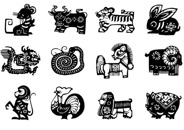 Chinesischer Zodiac-Silhouette-Vektor-Set Tierkreis silhouette Chinesisch   