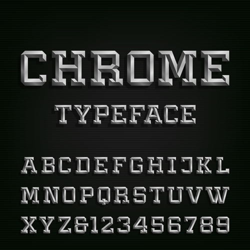 Alphabet de chrome avec le jeu de vecteur de nombres chrome chiffres alphabet   