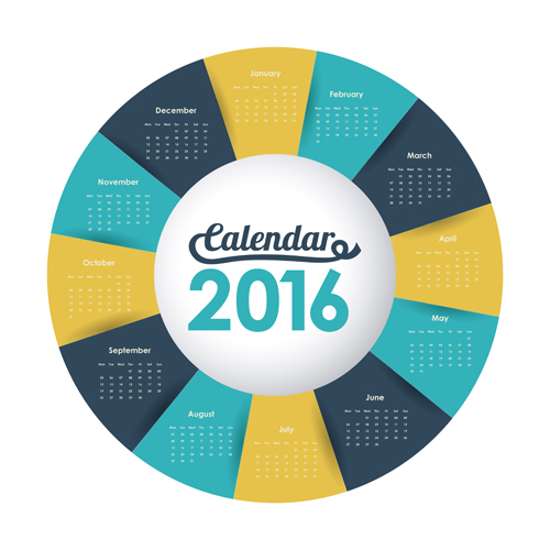 Cercle calendrier 2016 vecteur coloré coloré cercle calendrier 2016   