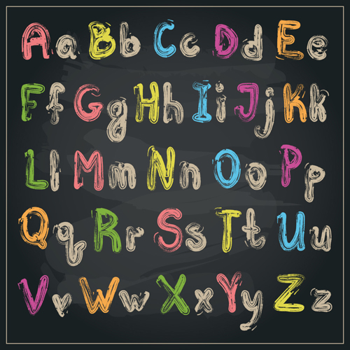 Couleur de craie alphabet vecteur matériel craie coloré alphabet   
