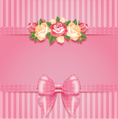 ピンクのボウカードベクトル03と花 花 弓 ピンク カード   