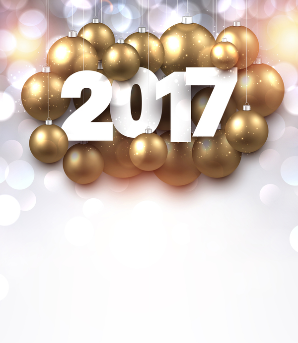 Goldene Weihnachtsbausteine mit 2017 Neujahr glänzender Hintergrund Vektor 03 Weihnachten Neu Jahr gold glänzend baumelt 2017   