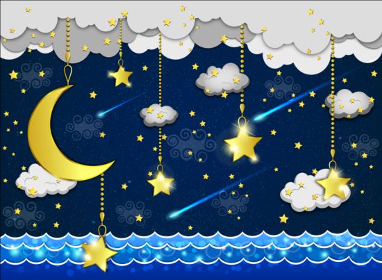 Goldene stra mit Mond-und Wolkenkarikatur-Vektor 06 stra moon golden cloud cartoon   