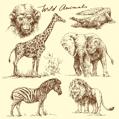 手描き野生動物デザインベクトル01 野生 手描き 動物   