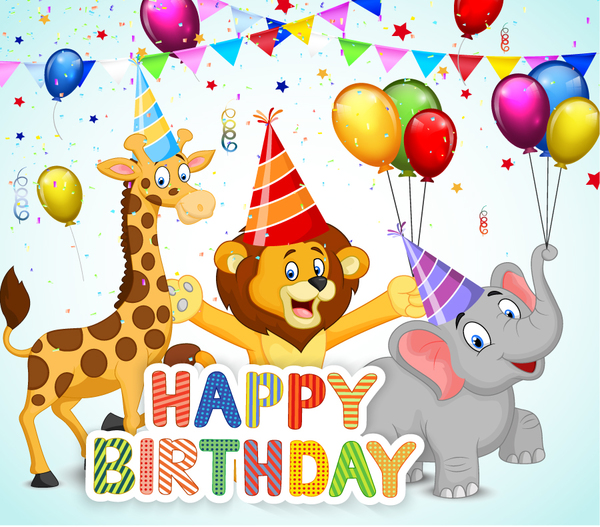 Glücklicher Geburtstagshintergrund mit niedlichem Tiervektor 01 Zäte tier happy Geburtstag   