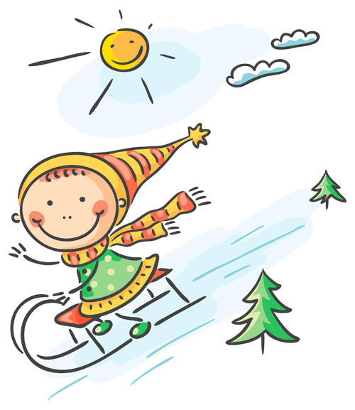 Vecteur de dessin animé d’enfants heureux d’hiver 02 hiver happy enfants cartoon   