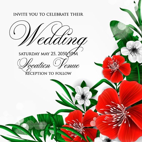 Hibiskusblüten mit Hochzeits-Einladungskartenvektor 03 Karte Hochzeit Hibiskus Einladung Blumen   